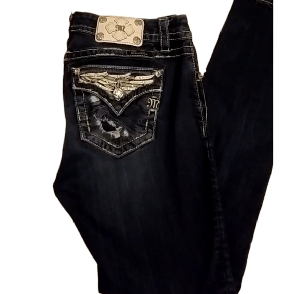 Miss Me Denim - Miss me Adele Skinny Mid Rise Medium Wash Denim Jeans size 30 blue silver bling